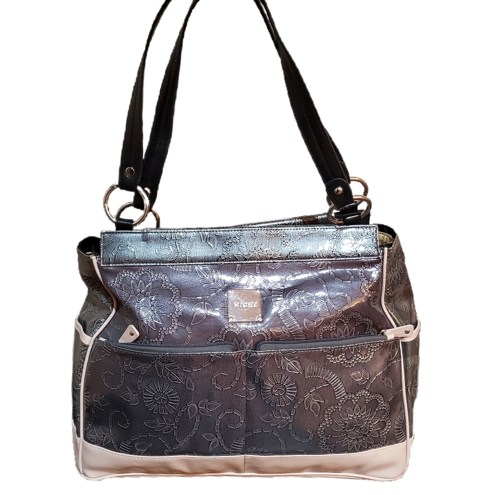 MICHI Large Tote Gray Patent Faux Leather